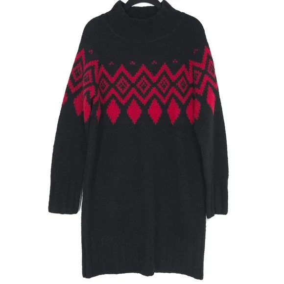 Banana Republic NEW Sweater Dress WOOL YAK HAIR Size XS Black Red Fair Isle  Knit